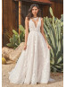 V Neck Ivory Lace Tulle Romantic Wedding Dress